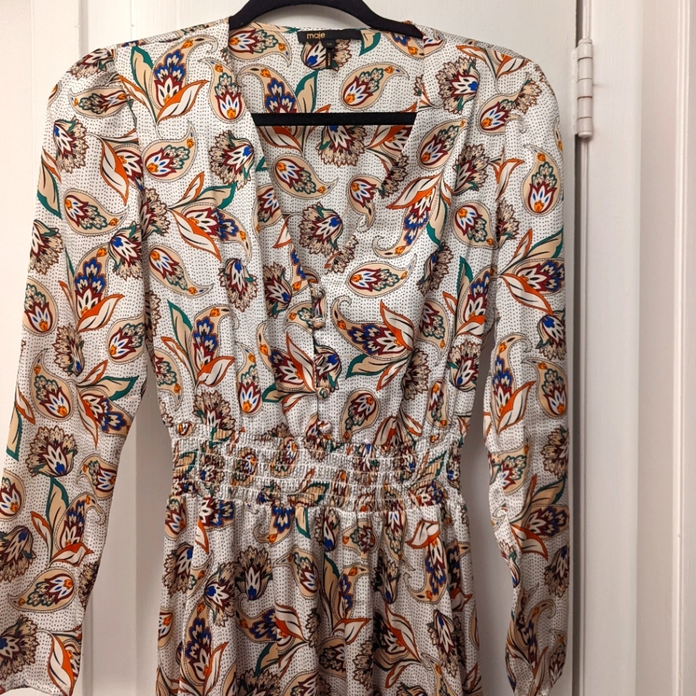 Maje Risleya shirred printed satin dress